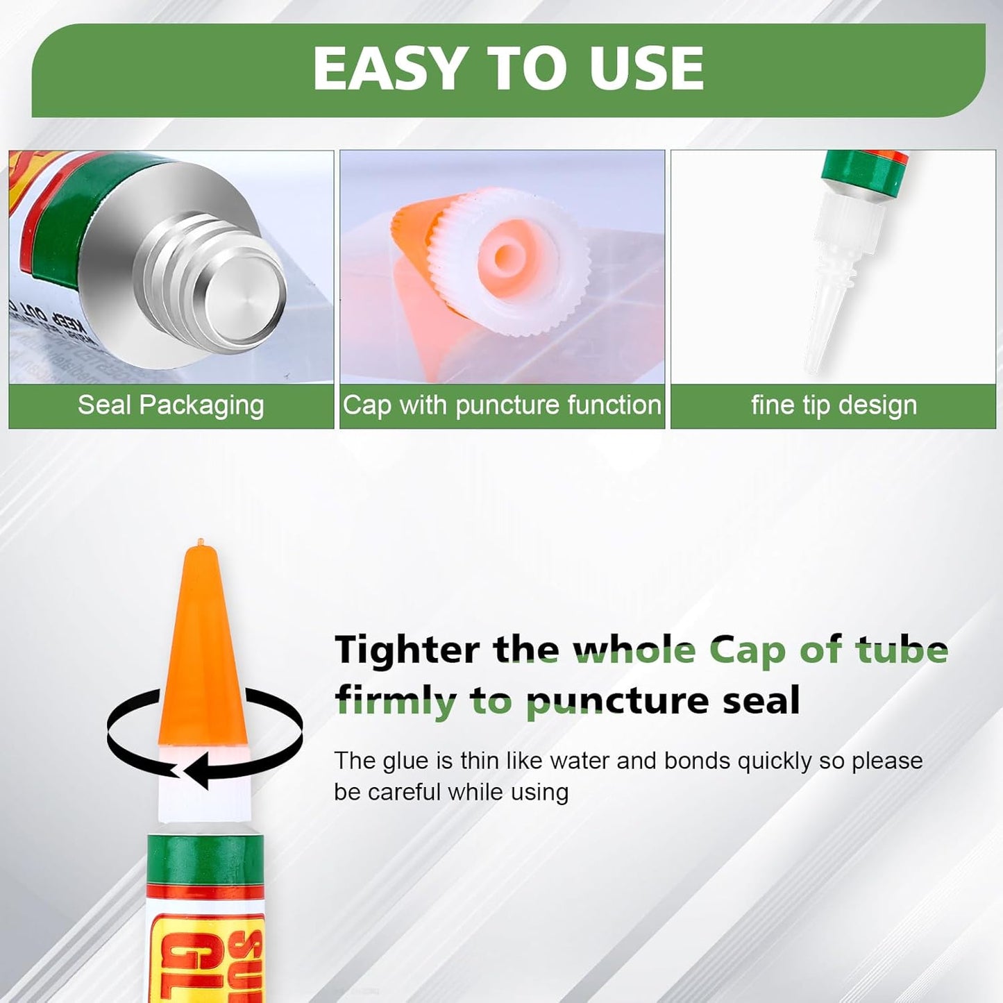 WOUSEDO Super Glue - Fast Drying Clear Adhesive for Wood, Rubber, Leather, Plastic & Metal | 48 x 3g