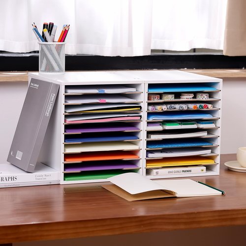 Yumkfoi 9x12 Construction Paper Organizer, 10-tier Adjustable File Sorter for A4 Paper, 8.5x11 Inch Desktop Organizer for Office, Home, School