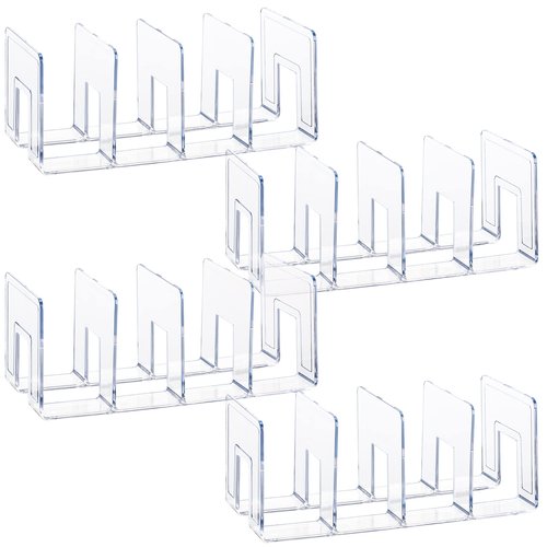 AFOROEOA 4Pack 4-Section Clear Acrylic Desk File Sorter, Desktop File organizer Purse Handbag divided organizer for Book, Envelopes, Mail, Document, Notebook, Office Supplies (13x5.9x5inch)