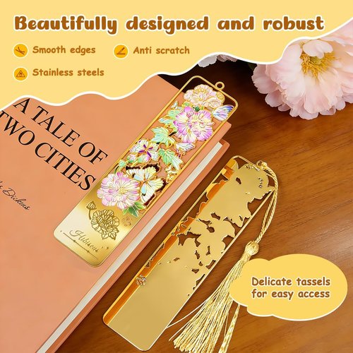 Kinsound Flower Bookmarks with Tassel - Cute Hollow Butterfly Design | 3-Piece Set for Book Lovers