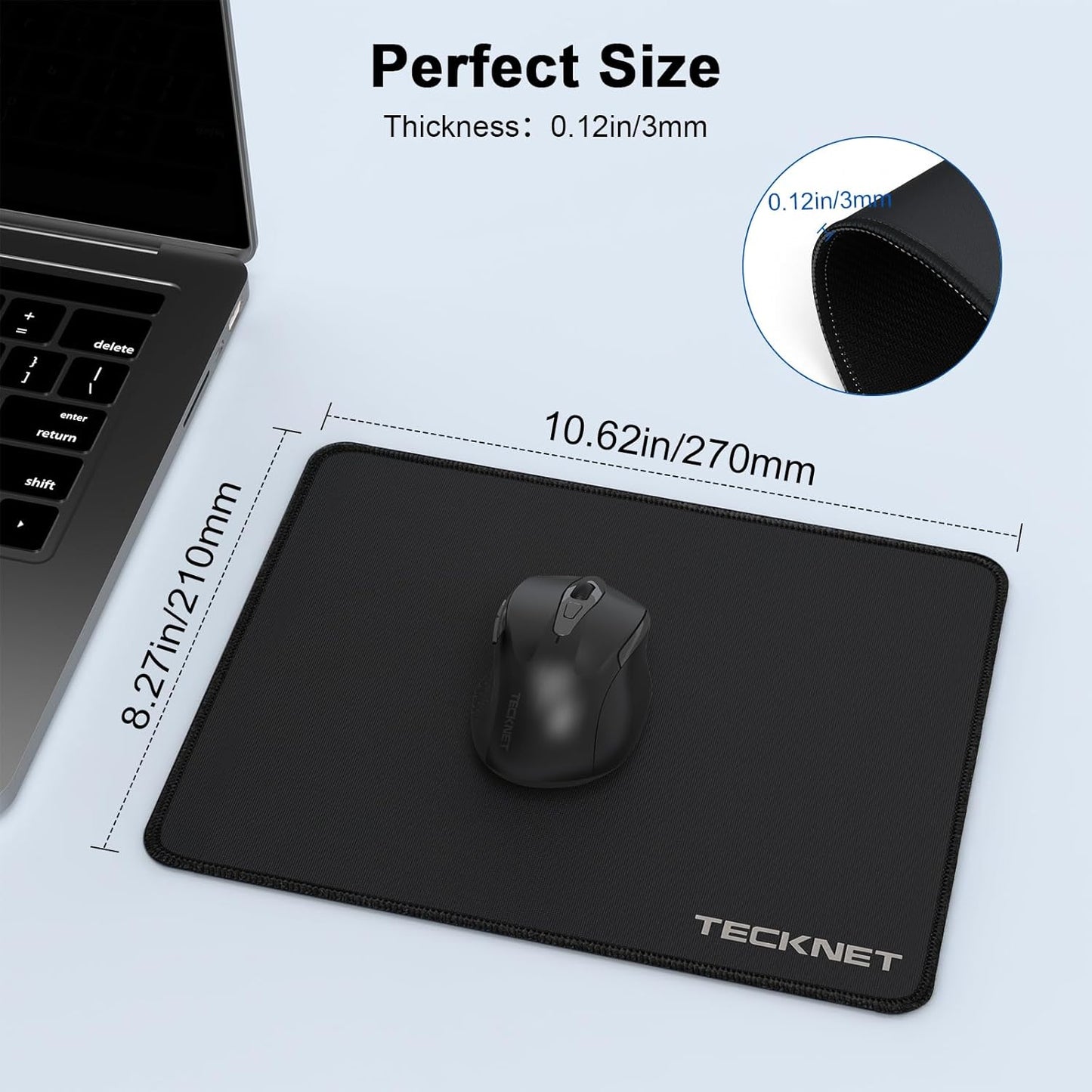 TECKNET Gaming Mouse Pad - Waterproof Surface, Anti-Fray Stitching & Non-Slip Rubber Base | 4 Pack - Black