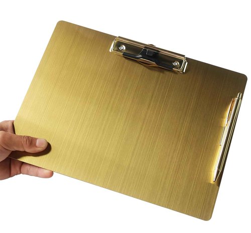 Stainless Steel Magnetic Clipboard with Pen - Multiple Sizes, Magnetic Design, Essential for Office and Home (Gold 9.2 x 12.5 Inches (Landscape Orientation))