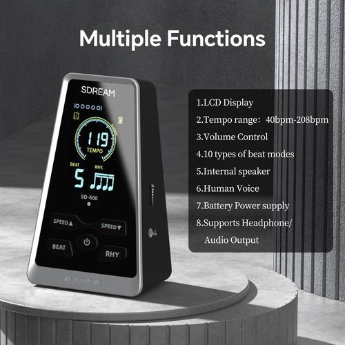 Digital Metronome for Piano,Guitar,Violin,Drums,Ukulele Practice,Rhythm,Beat Speed Adjustable, Rechargeable, LCD Display,Electronic Metronome with Volume Knob (Black)