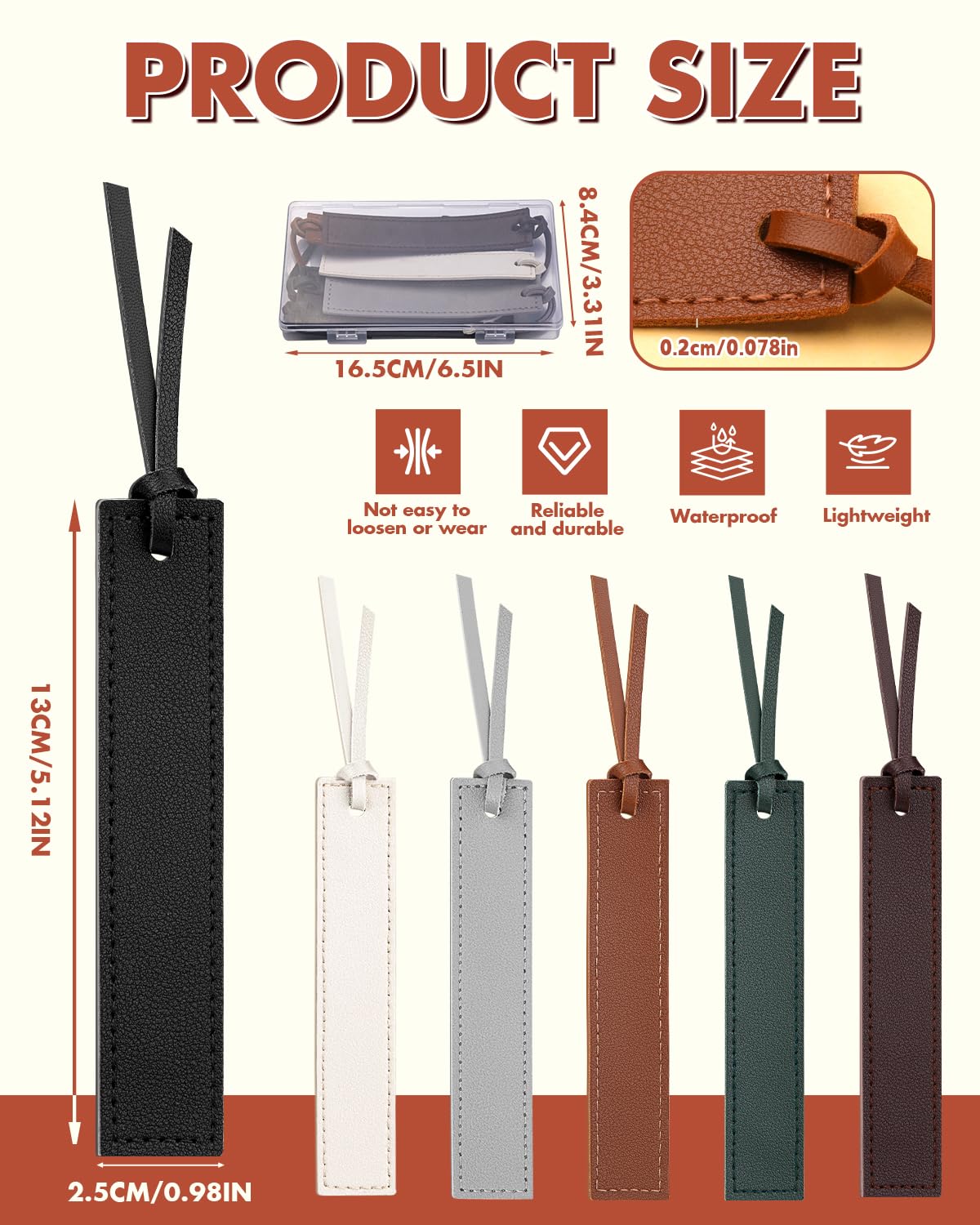 SOCNITC Leather Bookmark, 6 Pcs Classic Style Leather Bookmark, Handmade Stitched Book Mark with Rope, Book Accessories for Reader, and Book Lovers Office Home Supplies
