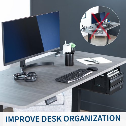 VIVO 13 inch Under Desk Double Stacked Slide Out Drawers with Lock, Secure Home Office Storage Organizer, Black, DESK-AC03L-2B