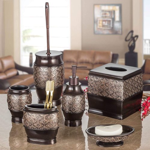Creative Scents Dublin Brown Small Trash Can with Lid 1.26 Gal / 4.8L - Decorative Waste Basket, Durable Resin Slim Bathroom Covered Garbage Can Wastebasket Bin for Diaper/Paper