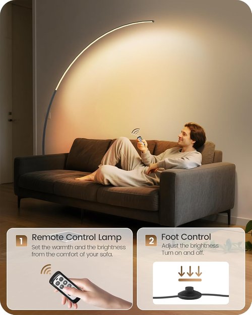 Skiennix 75-Inch Dimmable LED Arc Floor Lamp - Remote Control & 3 Color Temperatures | Modern Design for Living Room & Bedroom
