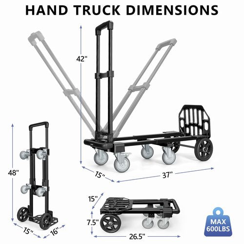 KEDSUM 3-in-1 Folding Hand Truck, 600LBS Heavy Duty Dolly Cart with Wheels, Six Wheels and Two Wheels Convertible Dolly Cart for Office,Home Moving, Simple Conversion, 6 Wheels Innovative Design