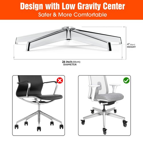 Office Chair Base Replacement PartsWith 5 Casters with Brakes(3300 lbs) - Heavy Alloy Office Chair Base Replacement, Universal Gas Cylinder