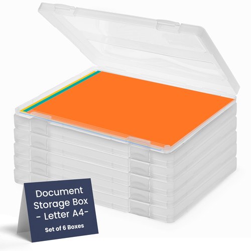 Bins & Things JTJ Sourcing - Plastic Storage Box for A4 Paper - Document Magazine Paper Protector - Portable Project Sleeves - Document Organizer - (Set of 6)