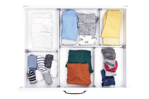 Practical Comfort Custom Drawer Organizer 6 Adjustable Aluminum Dividers, White – For Kitchen, Bathroom, Office, and More
