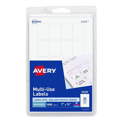 Avery Self-Adhesive Removable Labels, 0.75 x 1 Inches, White, 18 Packs (5428)