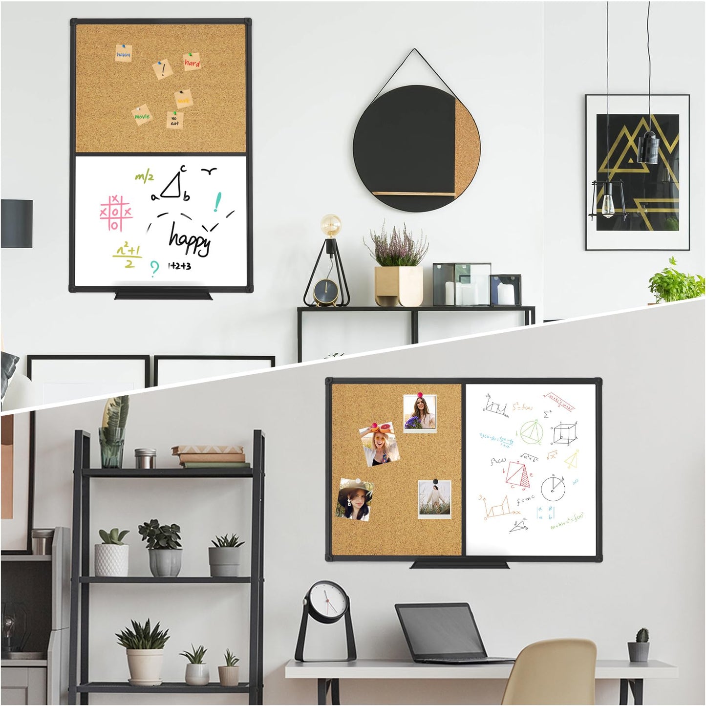XBoard Magnetic White Board and Cork Board Combo 48" x 36", Black Aluminum Frame