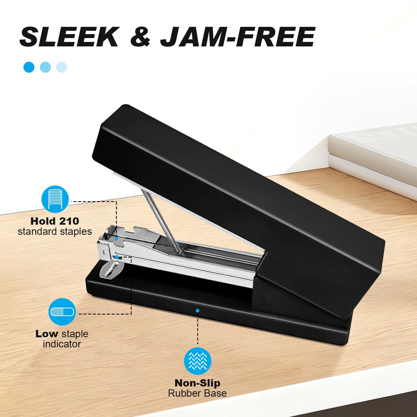 Office Desktop Stapler - 25 Sheet Capacity with 830 Staples and Staple Remover,Staplers for Desk,Non-Slip for School, Home, Black