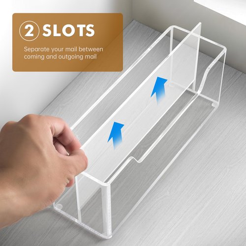 BEYGORM Acrylic Mail Organizer Wall Mounted, Hanging Letter Holder with 2 Slots for #10 Envelopes, Desk Organizer Basket for Table Home Office
