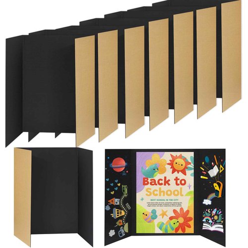 8 PCS Trifold Poster Board- Large 40" x 28" Tri Fold Display Board Hard & Thick Black Presentation Cardboard for Science Fair, School Projects, Business Supply