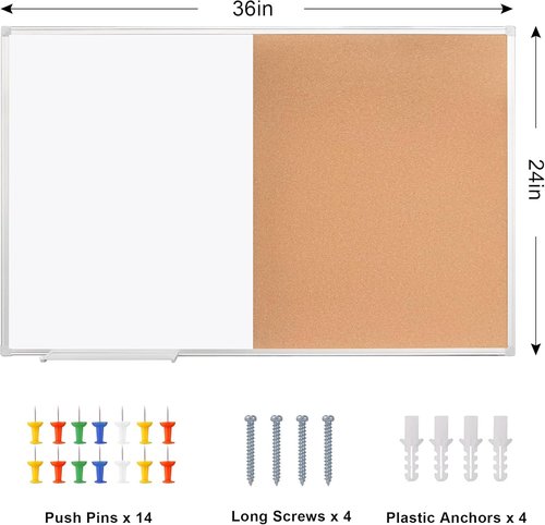 Magnetic Dry Erase Board by Cork - 36x24 Inch Wall-Mounted Bulletin Board for Office, Home & School
