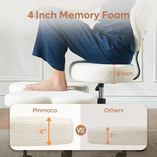 Pinmoco Ergonomic Cross Legged Chair - 360° Swivel Meditation Chair with Wheels & Lumbar Support | Off White