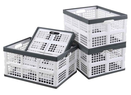 Rosebloom 34 L Plastic Folding Crate, Stackable Collapsible Storage Crates, 4 Packs