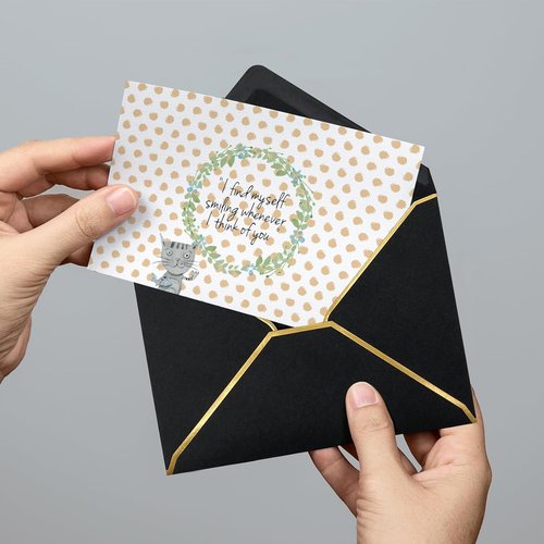 Regine Switzerland 50 Pack 5x7 Self-Adhesive Envelopes - Gold Border V-Flap for Invitations & Cards (Black)