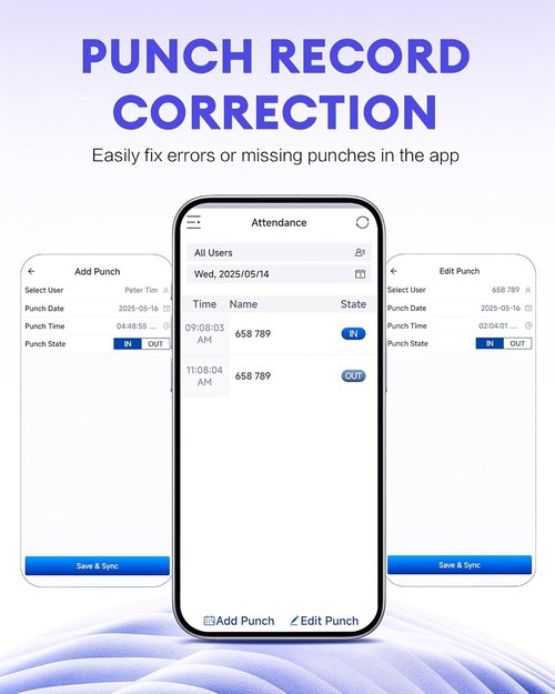 NGTeco Fingerprint Time Clock - APP-Based Employee Time Tracking with Mobile Sync & Battery Backup