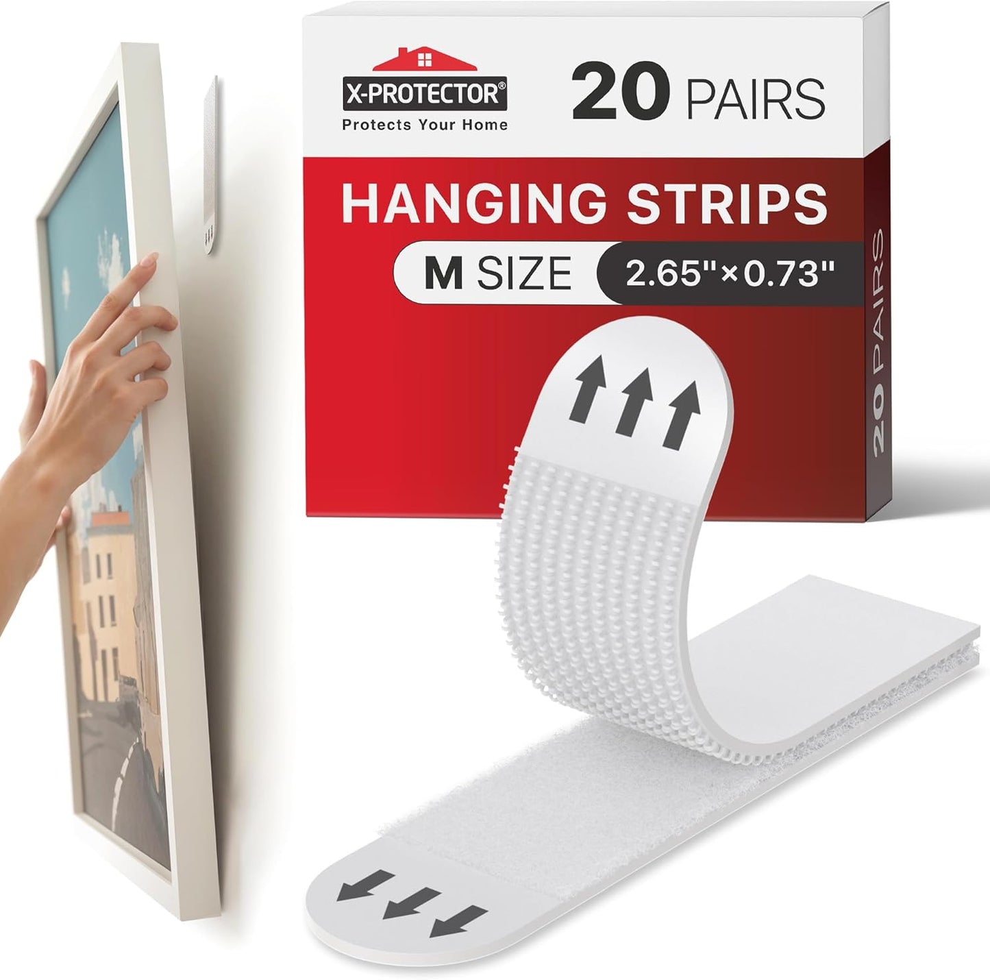 X-Protector Picture Hanging Strips - Heavy Duty Self-Adhesive Hangers for Damage-Free Walls - 20 Pairs, Holds Up to 15 LBS