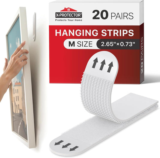 X-Protector Picture Hanging Strips - Heavy Duty Self-Adhesive Hangers for Damage-Free Walls - 20 Pairs, Holds Up to 15 LBS