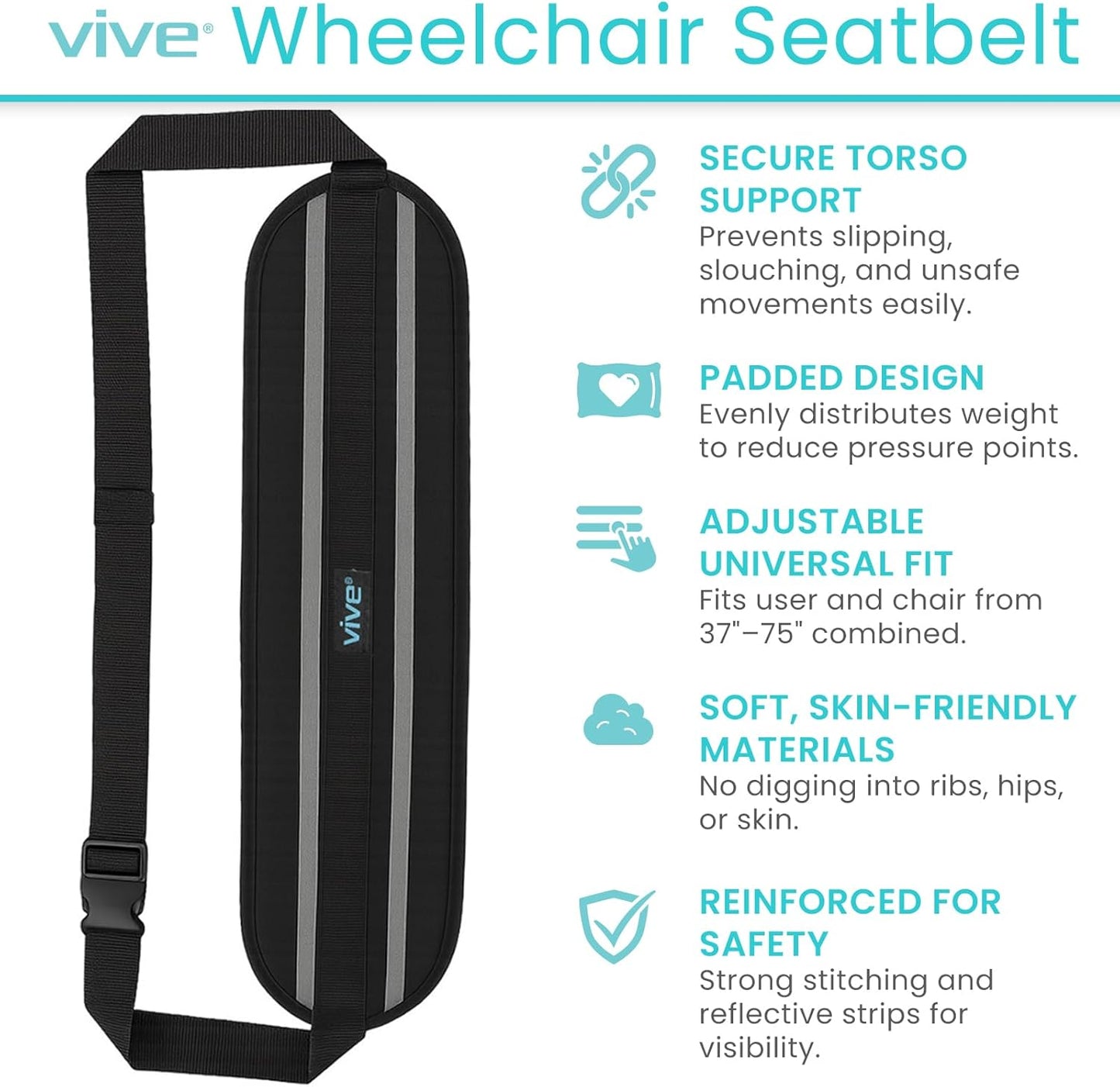 Vive Wheelchair Seatbelt - Adjustable Safety Harness for Elderly & Adults - Fall Prevention Restraint