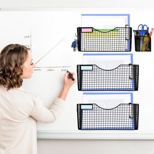 Uneedity 3Pcs Magnetic File Holder, Hanging File Organizer Magazine Document, Metal Hanging Wall Paper Folder Organizers, File Paper Mail Rack for File Cabinet Office, Classroom, Whiteboard