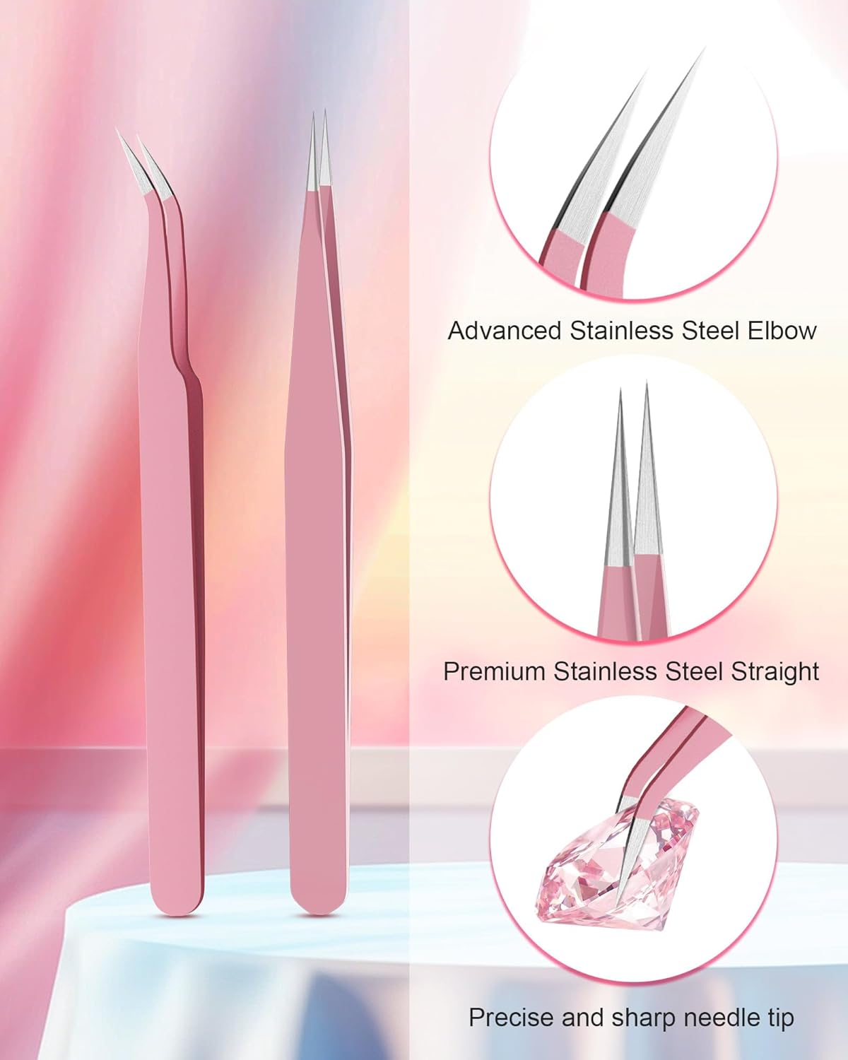 Skiennix Rhinestone Picker Tool Set - Rhinestone Applicator with 4 Pink Wax Heads & 2 Tweezers