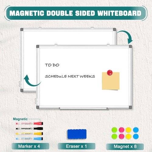 QUEENLINK Double Sided Magnetic White Board, 48"x36" Dry Erase Whiteboard for Wall with Aluminum Frame Large Presentation Board for School, Office and Home