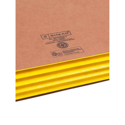 Smead End Tab Pocket, Reinforced Straight-Cut Tab, 3-1/2" Expansion, Extra Wide Legal Size, Redrope with Yellow Gusset, 10 per Box (74688)