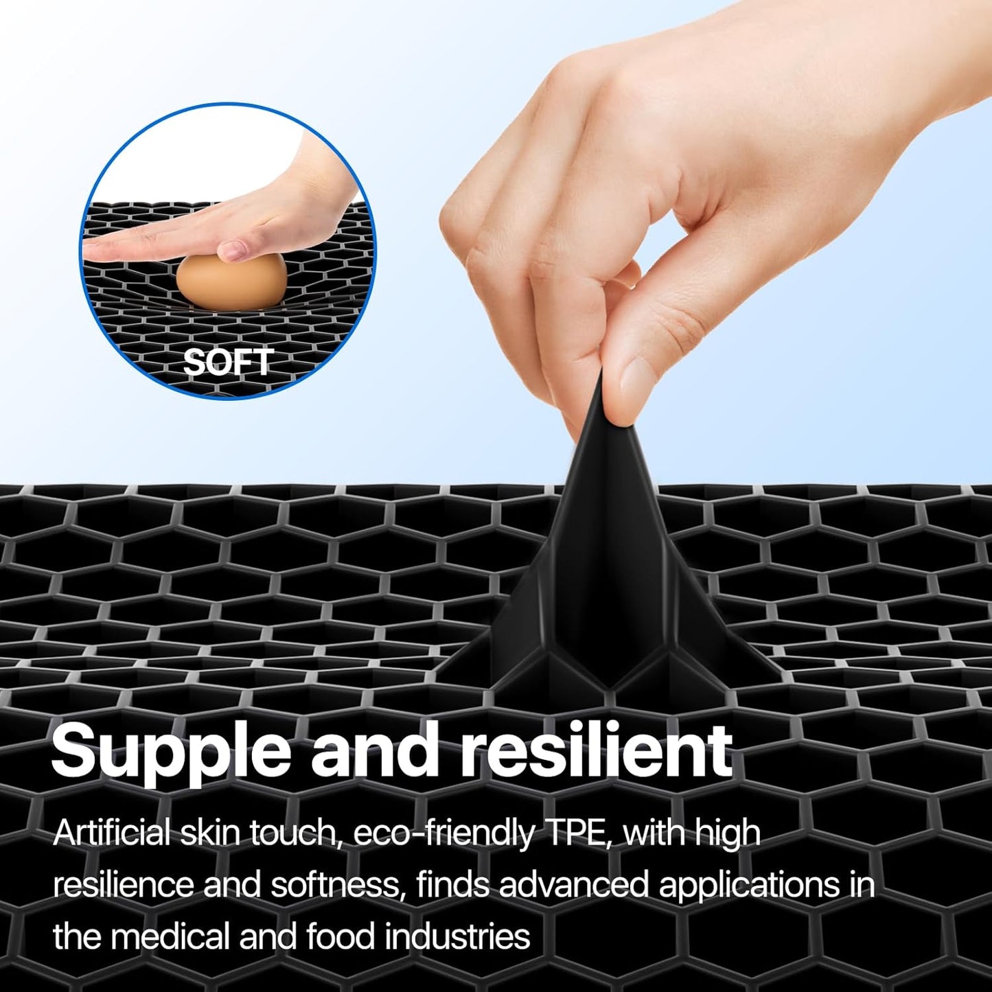 Skiennix Gel Seat Cushion - Cooling Honeycomb Design for Pressure Relief | Non-Slip Cover, Ideal for Office & Home