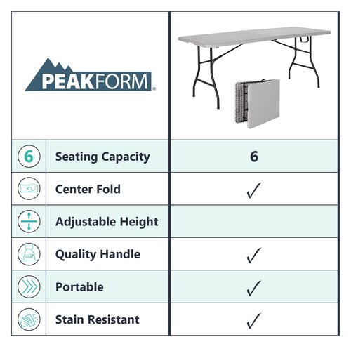 Peakform Centerfold 6-Foot Folding Table