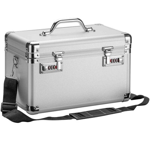Vilcjson Combination Lock Box - 13.4x7.5x8.3 Inch Large - Security Lock Boxes for Medicine, Locking Storage Box for Personal Items Passports and Documents, Lockable Lockbox for Office Business, Silver
