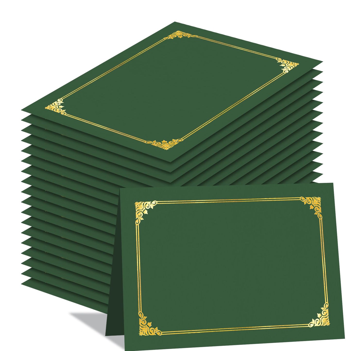 HAUTOCO 50 Pack Certificate Holders, Green Diploma Folders Certificate Covers with Gold Foil Border for Letter Size 8.5x11 Cardstock, Award, Document, Graduation