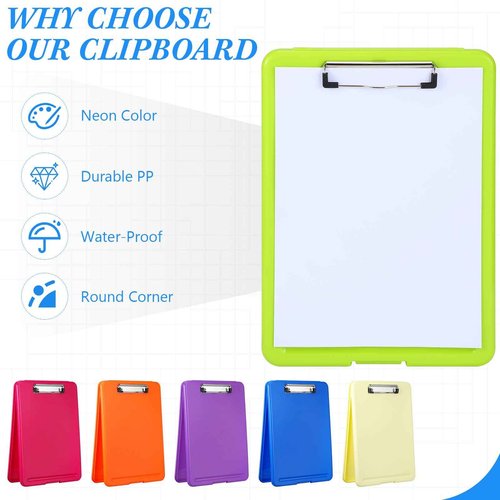 6 Pcs Plastic Clipboard with Storage Neon Color Nursing Clipboard with Pen Holder Multifunctional Clipboard Bulk with Metal Clip for Office School Teachers Students Supplies, 9.5 x 13.4 Inch