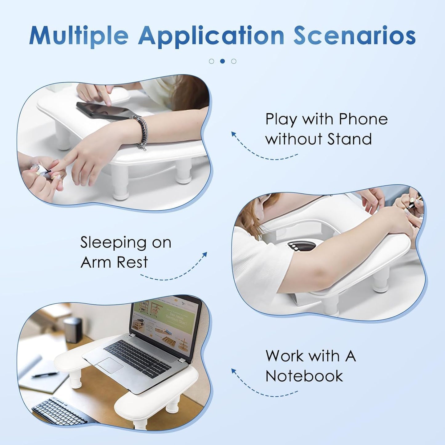 Skiennix Manicure Arm Rest - U-Shaped Adjustable Nail Hand Stand in White PU Leather for Professionals
