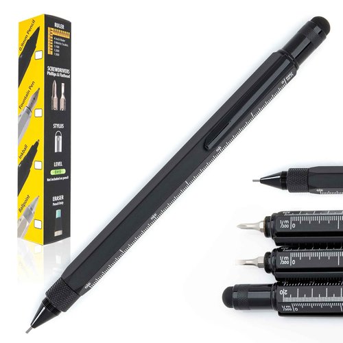 MONTEVERDE USA 9-in-1 Tool Mechanical Pencil in Black – Multifunctional Pencil with Stylus, Screwdrivers, Ruler, and Eraser – Exclusive Collection Great Gift for Professionals
