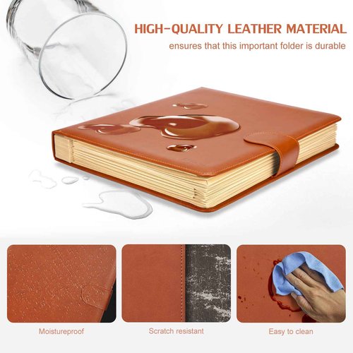 JOYCE Important Document Organizer, Life File Manager with Labels, for Managing Letters, Photos, Birth Certificates, Social Security Cards, Passport, Ring Binder (Brown Leather)