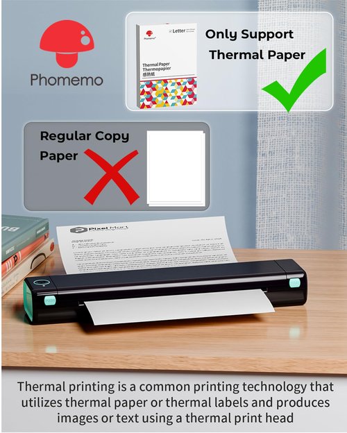 Phomemo Portable Printers Wireless for Travel, M08F Thermal Bluetooth Printer Support for 8.5"x11" US Letter, Small Inkless Printer Compatible with iOS, Android, Laptop for Car, Office, Home