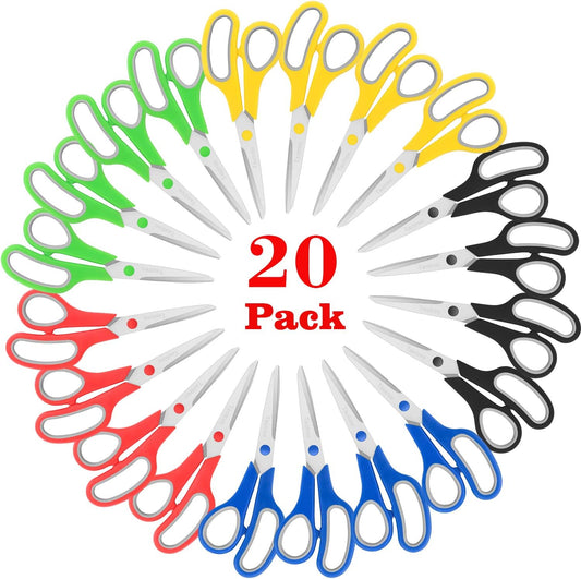 Taotree 8" All-Purpose Scissors - Soft Comfort-Grip Stainless Steel Shears for Home & Office | 20-Pack