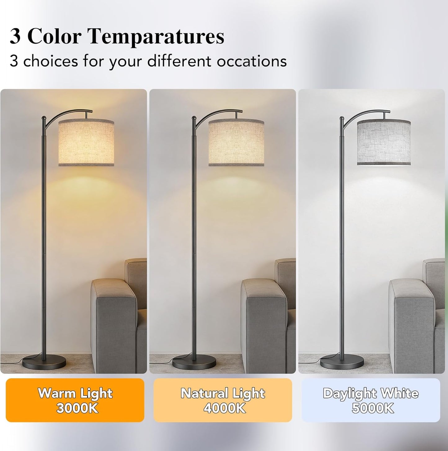 Skiennix Floor Lamp - Tall Industrial Design with 3 Color Temperatures | Beige Lampshade Included