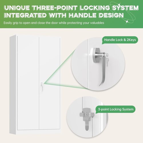 INTERGREAT Metal Wardrobe Closet - 71" White Locking Storage Cabinet with Doors & Shelves for Home, Office, Gym