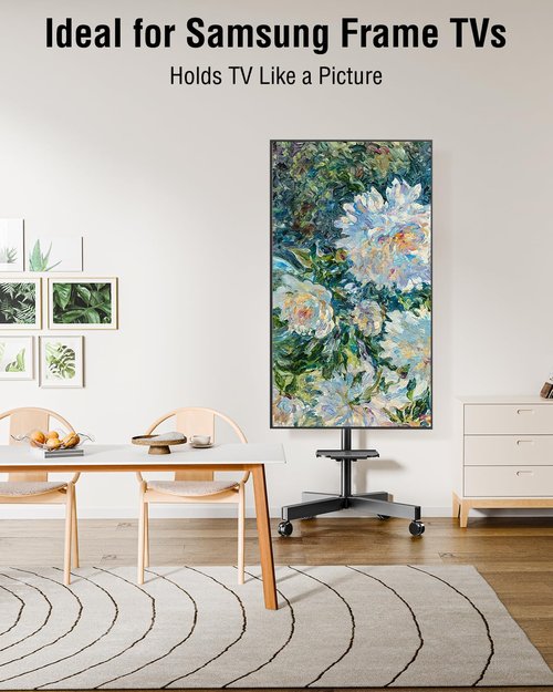 ELIVED Rolling TV Stand for Most 23"-60" TVs, Mobile TV Cart 90° Rotation Landscape to Portrait, Height Adjustable Floor TV Stand with Extendable Base, Max VESA 400x400mm, Up to 77 Lbs, YD2114B