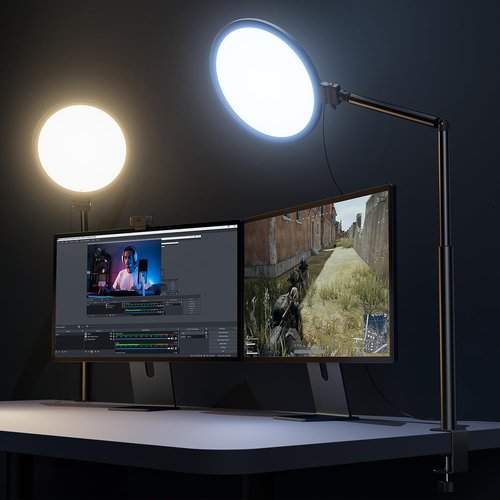 Weilisi 10.2" Desk Ring Light with Stand for Video Call, Ring Light for Desk with Clamp, 360° Rotate & Flexible Height Desk Light, Adjust Arm Desk Lamp for Home Office, Podcast, Gaming, Recording