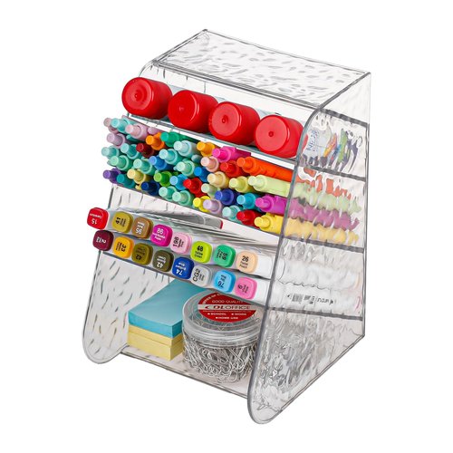 FABROK Pen Holder Desk Organizer, Clear Desktop Stationary Organizer, Plastic Art Supplies Storage Rack for Home, School, Office(Large)