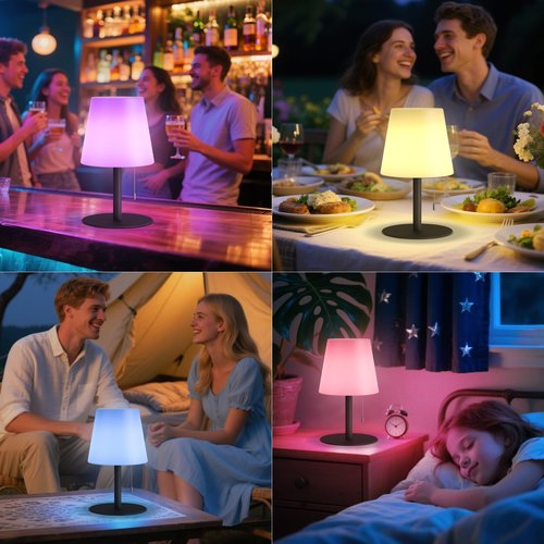 uuffoo Shower Lamp Rechargeable Outdoor Table Lamp Cordless Warm White & RGB Night Light for Patio, Restaurant, Camping, Bathroom Gift for Women, Mom, Grandma H9.8in (Black)