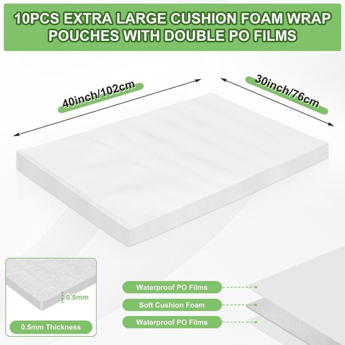 Dunzoom Extra Large Foam Pouches - 10 Pcs 30 x 40 Inch Cushion Wrap for Moving Fragile Items