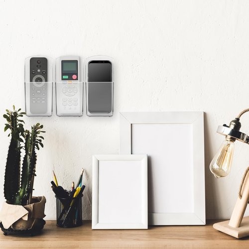 4 PCS Plastic Remote Control Holder Clear Wall Mount Media Organizer Single Compartment Pen Holder for Wall Pencil Holder TV Remote Holder Wall Mount Storage Box for File Makeup Marker Brush Phone